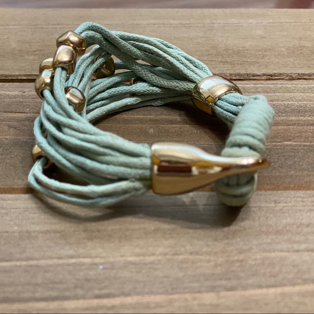 Multistrand Green Cord Bracelet with Gold Accents - Picture 4 of 6